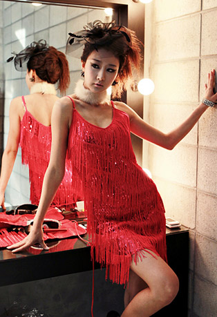 사선수술스팽글원피스